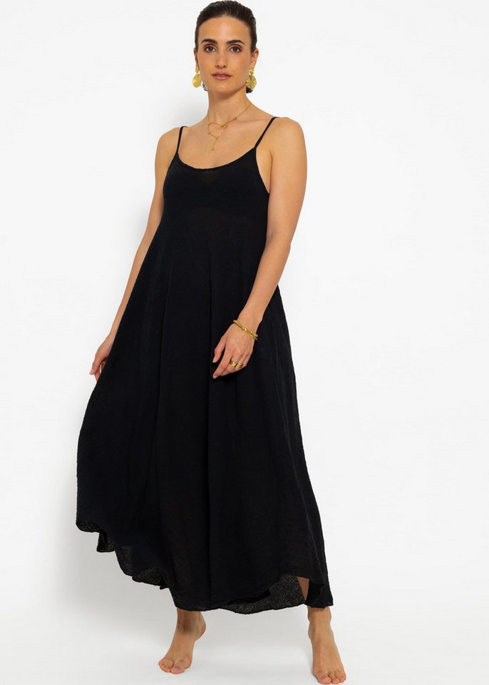 SASSYCLASSY Strandkleid Sommerkleid Damen lang aus transparentem Musselin Maxi Musselinkleid aus Baumwolle in Leo Print Schwarz Beige Braun Rosa von SASSYCLASSY