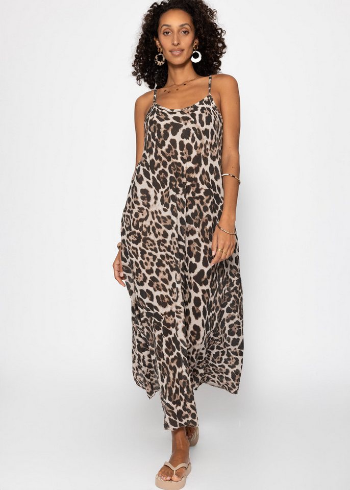 SASSYCLASSY Strandkleid Sommerkleid Damen lang aus transparentem Musselin Fließendes Maxi Musselinkleid ausgestellt aus Baumwolle in Leo Print von SASSYCLASSY