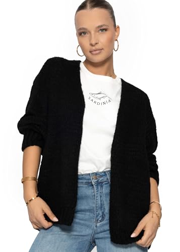 SASSYCLASSY Strickjacken für Damen - Cardigan Damen kurz mit offener Front - Oversize Cardigan Schwarz - Grobstrickjacke Langarm - Strickcardigan Größe S von SASSYCLASSY