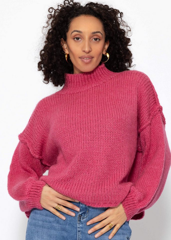SASSYCLASSY Strickpullover Rollkragenpullover Damen mit Ziernähten Elegant Lockerer Strickpullover mit hohem Rippkragen und Außennähten Details von SASSYCLASSY