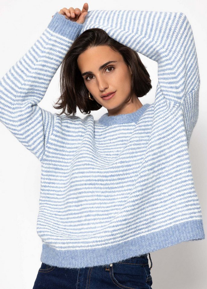 SASSYCLASSY Strickpullover Gestreifter Pullover für Damen Weicher Strickpullover mit lockerer Passform und Rundhalsausschnitt von SASSYCLASSY