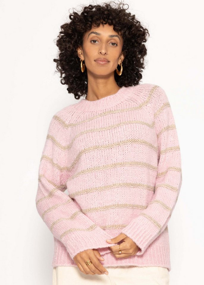 SASSYCLASSY Strickpullover Gestreifter Pullover mit Rundhalsausschnitt Damen Lockerer Pullover mit Rippbündchen und lockerer Passform Rosa von SASSYCLASSY