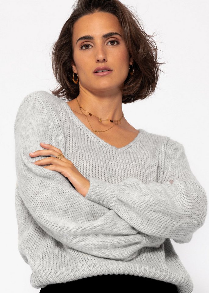 SASSYCLASSY Strickpullover Oversize Pullover Damen mit V-Ausschnitt Elegant Weicher Damenpullover aus Grobstrick Schwarz Beige Grau Rosa Rot von SASSYCLASSY