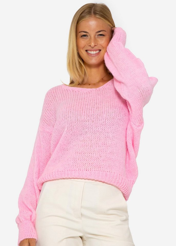 SASSYCLASSY Strickpullover Oversize Pullover Damen mit V-Ausschnitt Elegant Weicher Damenpullover aus Grobstrick Schwarz Beige Grau Rosa Rot von SASSYCLASSY