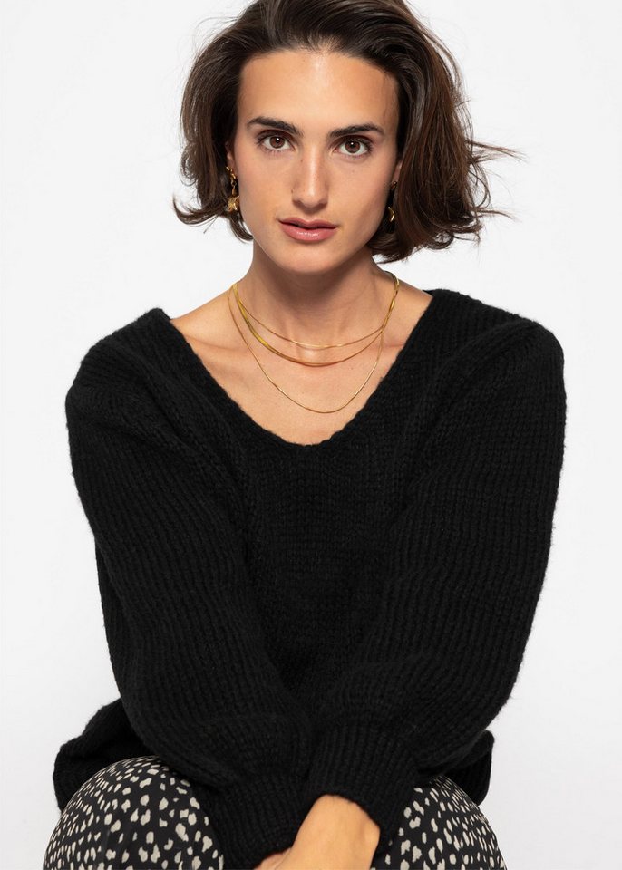 SASSYCLASSY Strickpullover Oversize Pullover Damen mit V-Ausschnitt Elegant Weicher Damenpullover aus Grobstrick Schwarz Beige Grau Rosa Rot von SASSYCLASSY