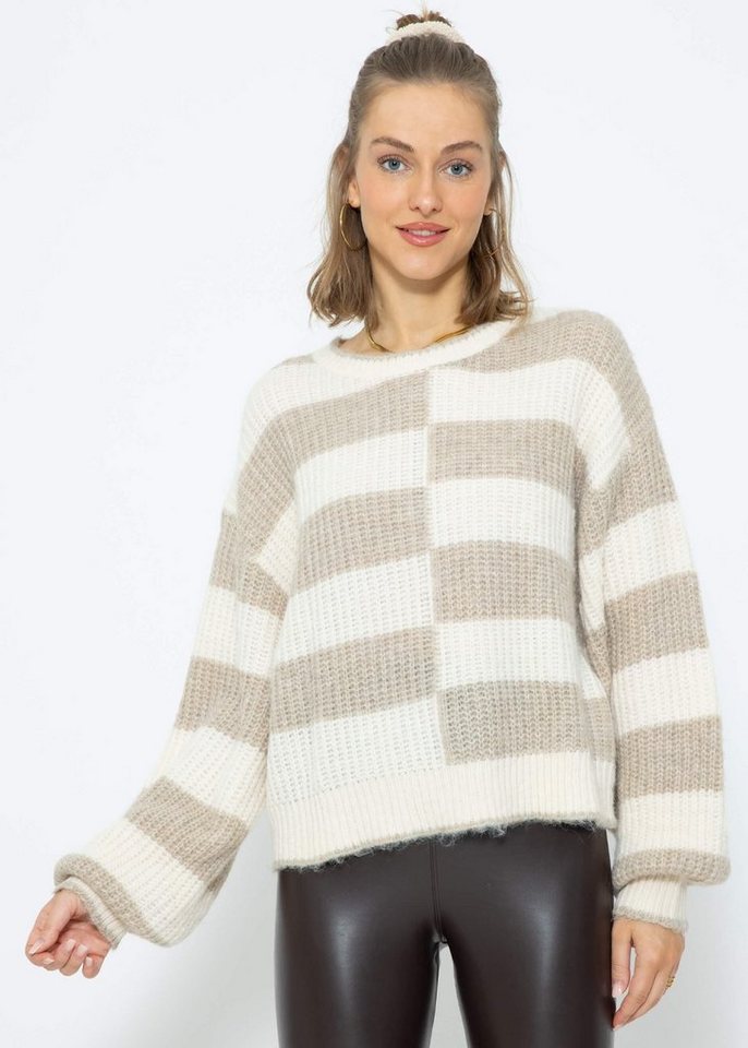SASSYCLASSY Strickpullover Lässiger Pullover mit versetzten Blockstreifen Pullover mit versetzten Blockstreifen SASSYCLASSY Strickpullover Lässiger Pullover mit versetzten Blockstreifen Pullover mit versetzten Blockstreifen von SASSYCLASSY