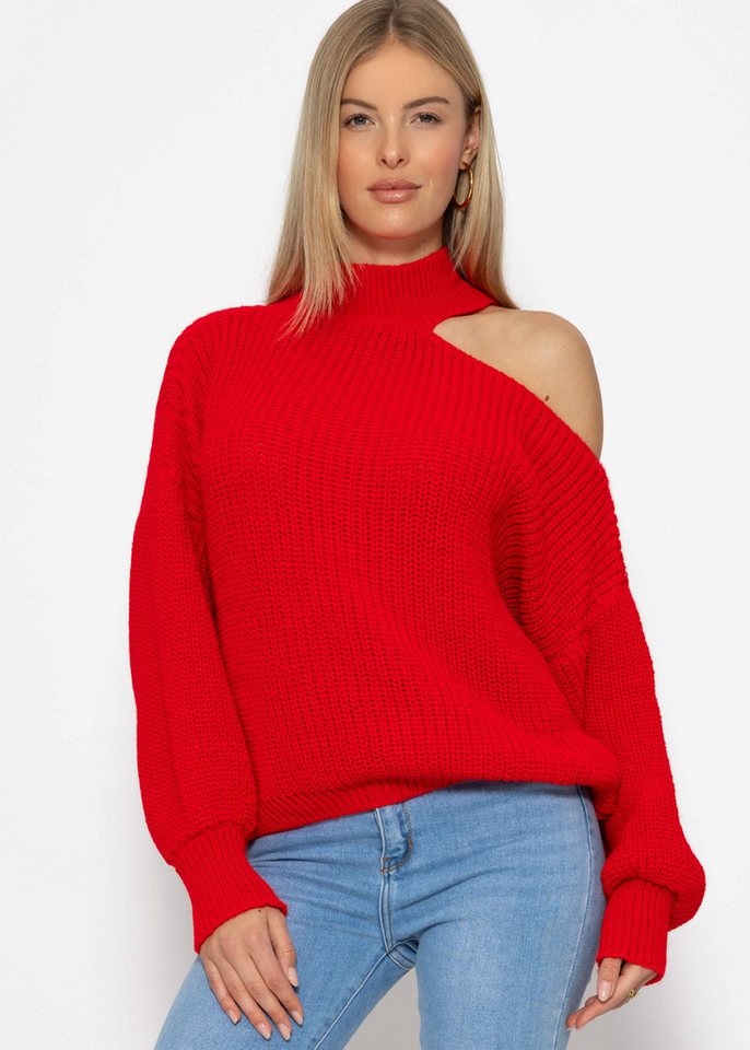 SASSYCLASSY Strickpullover Oversize Pullover Damen mit Schulter Cut-Out Rollkragen Strickpullover Elegant Grün Schwarz Rot Beige Grau von SASSYCLASSY
