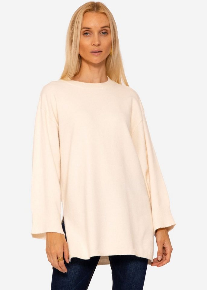 SASSYCLASSY Strickpullover Oversize Pullover Damen aus weichem Feinstrick Lässiger Strickpullover lang mit Rundhals und Seitenschlitzen von SASSYCLASSY