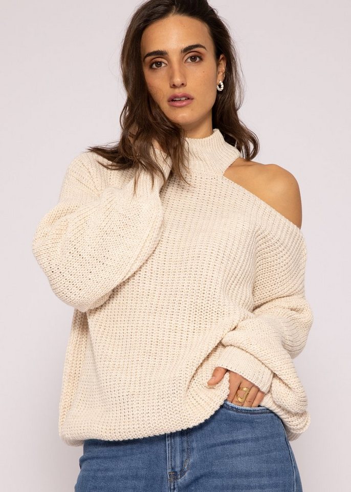 SASSYCLASSY Strickpullover Oversize Pullover Damen aus weichem Grobstrick Lässiger Strickpullover lang mit Cut-Out und Turtleneck, Made in Italy von SASSYCLASSY