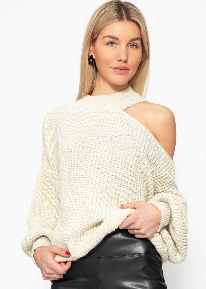 SASSYCLASSY Strickpullover Oversize Pullover Damen mit Schulter Cut-Out Rollkragen Strickpullover Elegant Grün Schwarz Rot Beige Grau von SASSYCLASSY