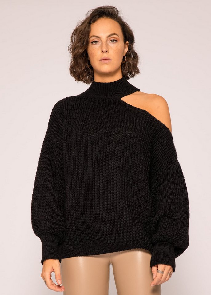 SASSYCLASSY Strickpullover Oversize Pullover Damen aus weichem Grobstrick Lässiger Strickpullover lang mit Cut-Out und Turtleneck, Made in Italy von SASSYCLASSY