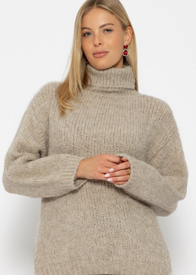 SASSYCLASSY Strickpullover Oversize Pullover Damen Winter mit Rollkragen Rollkragenpullover aus weichem Strick Elegant Schwarz Beige Rot Grau von SASSYCLASSY