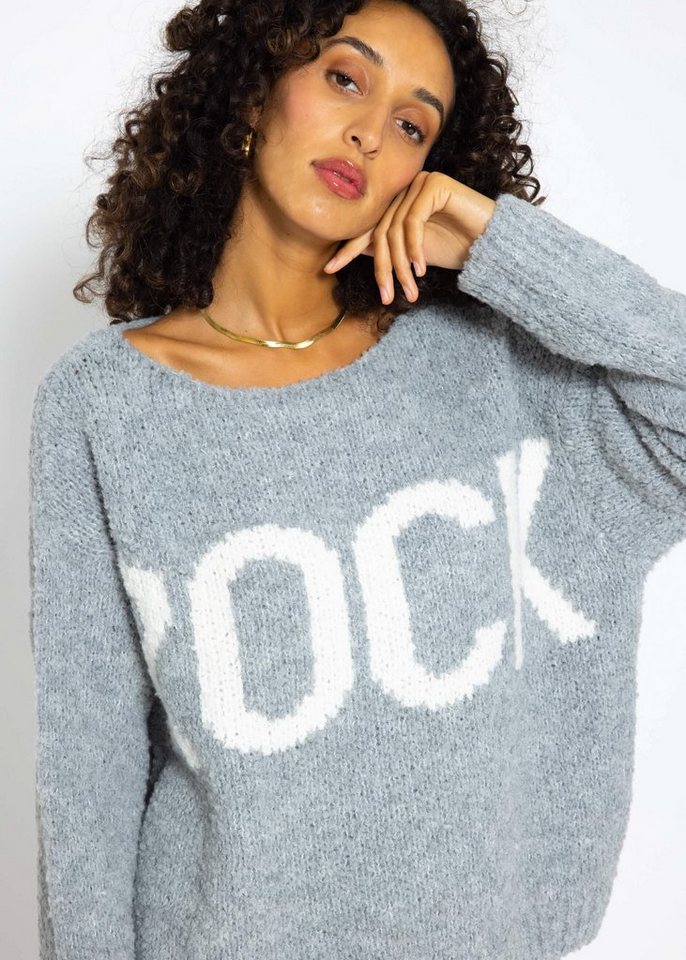 SASSYCLASSY Strickpullover Oversize Pullover Oversize Grobstrick-Pullover mit Rock Schriftzug Damen - Made in Italy von SASSYCLASSY