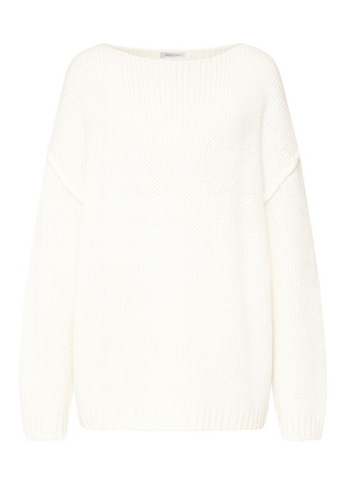 SASSYCLASSY Strickpullover Oversize-Pullover mit Rundhalsausschnitt Damen Weicher Strickpullover mit überschnittenen Schultern Weiß von SASSYCLASSY