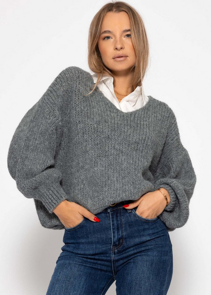 SASSYCLASSY Strickpullover Oversize Pullover mit V-Ausschnitt für Damen Weicher Pullover mit langen Ärmeln und Rippbündchen von SASSYCLASSY