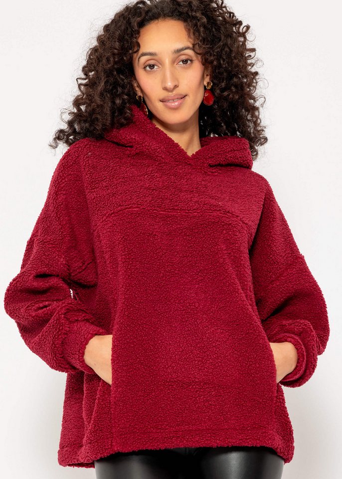 SASSYCLASSY Strickpullover Kuscheliger Oversize Teddy Kapuzenpullover Damen Flauschiges Sweatshirt aus plüschigem Material Burgundy Beige Camel von SASSYCLASSY