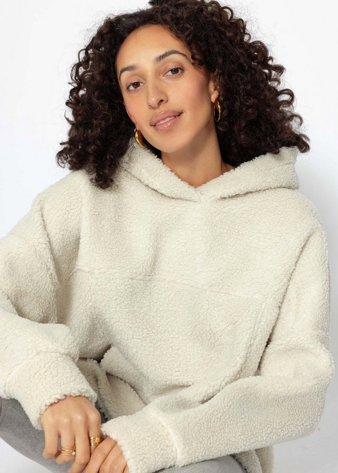 SASSYCLASSY Strickpullover Oversized Pullover Damen im Teddy-Look Oversized Teddy Sweatshirt Damen mit Kapuze Rosa Beige Leo von SASSYCLASSY