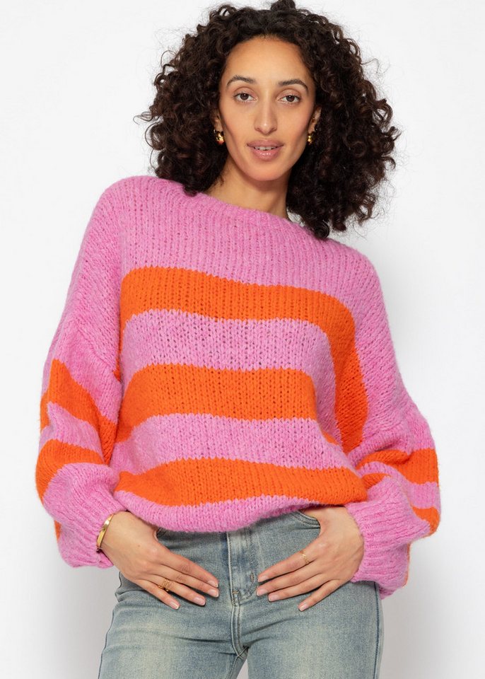 SASSYCLASSY Strickpullover Pullover mit Streifenmuster in Pink und Orange Strickpullover Damen mit kontrastreichen Streifen von SASSYCLASSY
