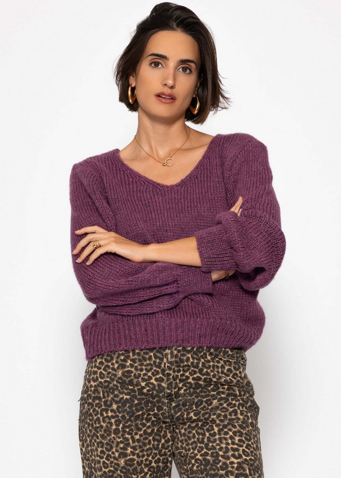 SASSYCLASSY Strickpullover Pullover mit V-Ausschnitt für Damen Weicher Strickpullover mit Rippbündchen Grün Grau Beige Rosa Schwarz von SASSYCLASSY