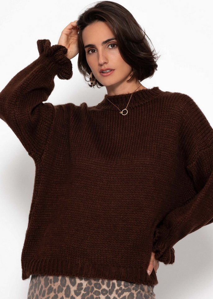 SASSYCLASSY Strickpullover Pullover mit Volantärmeln für Damen Weicher Strickpullover mit Rundhalsausschnitt Grün Schwarz Braun von SASSYCLASSY