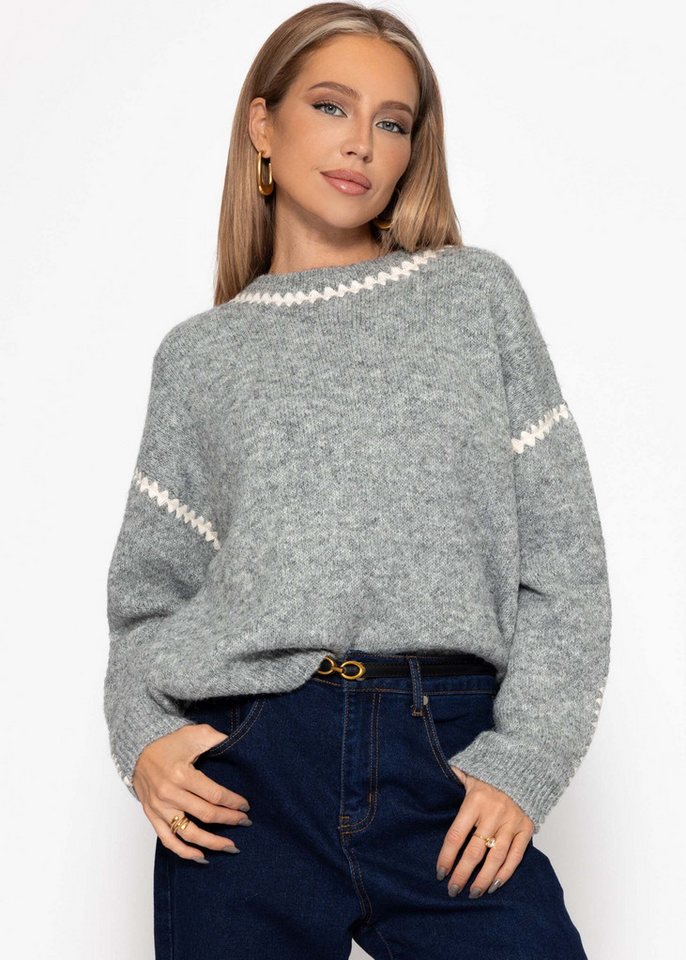 SASSYCLASSY Strickpullover Pullover mit Ziernähten für Damen Kuscheliger Strickpullover mit Rundhals und Wollanteil Grau Beige SASSYCLASSY Strickpullover Pullover mit Ziernähten für Damen Kuscheliger Strickpullover mit Rundhals und Wollanteil Grau Beige von SASSYCLASSY