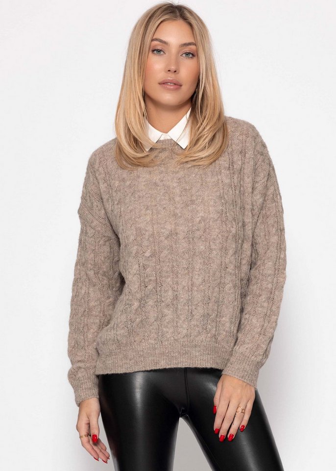 SASSYCLASSY Strickpullover Pullover mit Zopfmuster für Damen Weicher Zopfstrickpullover in lockerem Schnitt mit Rippbündchen von SASSYCLASSY