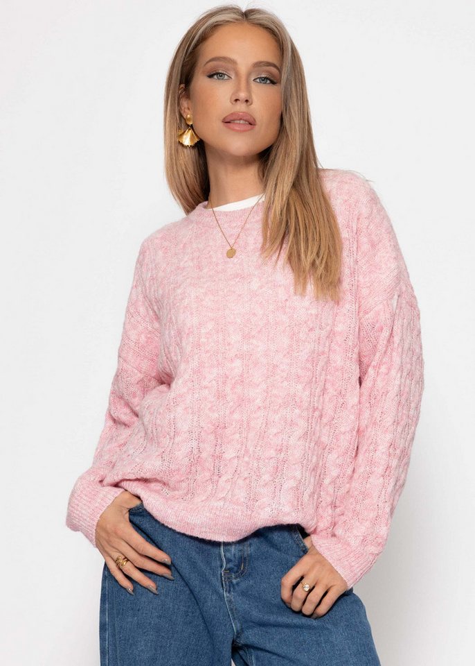 SASSYCLASSY Strickpullover Pullover mit Zopfmuster für Damen Weicher Zopfstrickpullover in lockerem Schnitt mit Rippbündchen von SASSYCLASSY