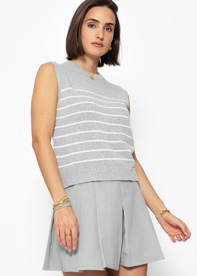 SASSYCLASSY Strickpullover Pullunder Damen gestreift mit Rollkragen Elegant Lässiger Strickpullunder mit Rollkragen in Streifenmuster Grau Beige von SASSYCLASSY