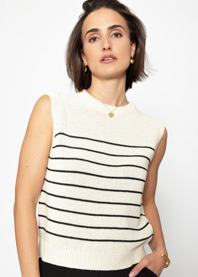 SASSYCLASSY Strickpullover Pullunder Damen gestreift mit Rollkragen Elegant Lässiger Strickpullunder mit Rollkragen in Streifenmuster Grau Beige von SASSYCLASSY