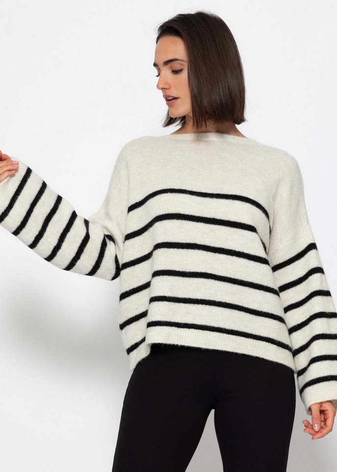 SASSYCLASSY Strickpullover Rückenfrei Strickpullover mit Streifenmuster Cut-Out gestreiften Damen Pullover mit tiefem Rückenausschnitt von SASSYCLASSY