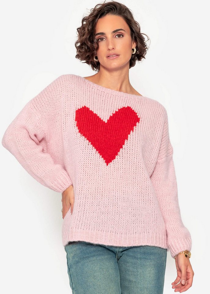 SASSYCLASSY Strickpullover Strickpullover Damen mit Herz-Details Oversize-Pullover mit auffälligem Herz Motiv Rosa Schwarz SASSYCLASSY Strickpullover Strickpullover Damen mit Herz-Details Oversize-Pullover mit auffälligem Herz Motiv Rosa Schwarz von SASSYCLASSY