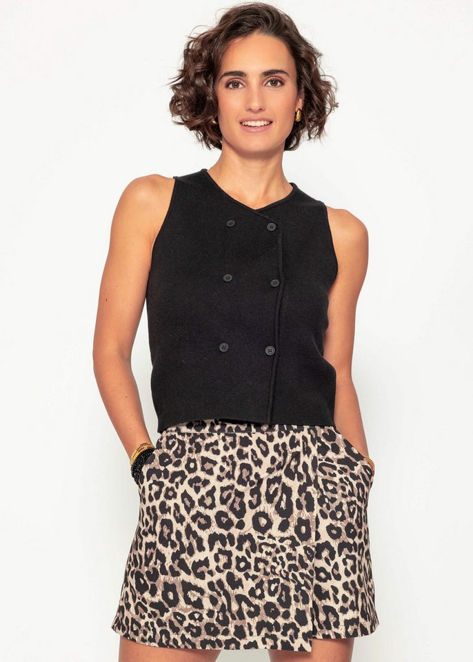 SASSYCLASSY Stricktop Ärmelloses Damen-Stricktop mit Knöpfen tailliert Modisches Top aus Feinstrick mit Zierknöpfen im Double-Breasted-Look von SASSYCLASSY