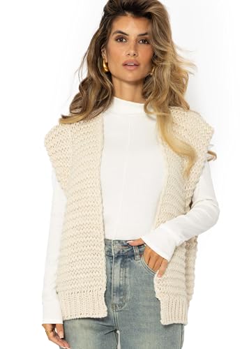 SASSYCLASSY- Strickweste Ärmellos - Damenwesten Elegant - Strick Pullunder Damen Ärmelloser - Strickweste Damen lang elegant - Strickpullunder - Ärmellose Strickjacke - Weiß Schwarz - One Size von SASSYCLASSY