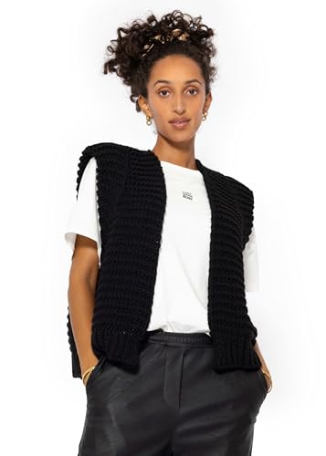 SASSYCLASSY- Strickweste Ärmellos - Damenwesten Elegant - Strick Pullunder Damen Ärmelloser - Strickweste Damen lang elegant - Strickpullunder - Ärmellose Strickjacke - Weiß Schwarz - One Size von SASSYCLASSY