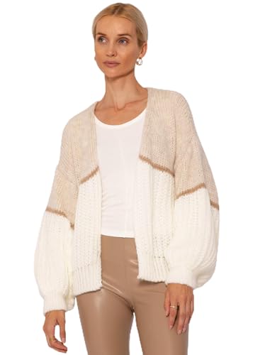 SASSYCLASSY Struktur Cardigan Damen kurz elegant - Grobstrickjacke Strickjacken für Damen - Strickjacke für Damen V Auschnitt - Strickweste Oversize - Beige-Camel-Offwhite von SASSYCLASSY