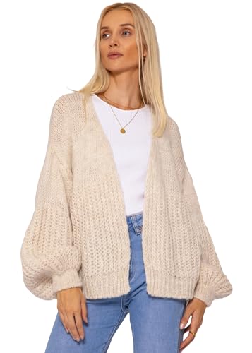 SASSYCLASSY Struktur Cardigan Damen kurz elegant - Grobstrickjacke Strickjacken für Damen - Strickjacke für Damen V Auschnitt - Strickweste Oversize - Hellbeige von SASSYCLASSY