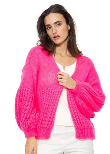 SASSYCLASSY Struktur Cardigan Damen kurz elegant - Grobstrickjacke Strickjacken für Damen - Strickjacke für Damen V Auschnitt - Strickweste Oversize - Rosa von SASSYCLASSY