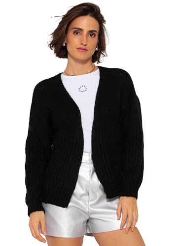 SASSYCLASSY Struktur Cardigan Damen kurz elegant - Grobstrickjacke Strickjacken für Damen - Strickjacke für Damen V Auschnitt - Strickweste Oversize - Schwarz von SASSYCLASSY