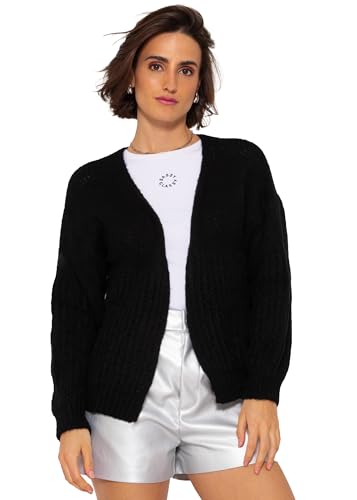 SASSYCLASSY Struktur Cardigan Damen kurz elegant - Grobstrickjacke Strickjacken für Damen - Strickjacke mit V Auschnitt - Strickweste Oversize - Schwarz von SASSYCLASSY