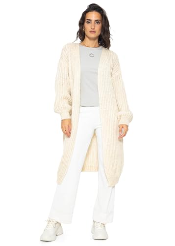 SASSYCLASSY Struktur Cardigan Damen lang elegant - Grobstrickjacke Strickjacken für Damen - Strickjacke mit V Auschnitt - Strickweste Oversize - Beige von SASSYCLASSY