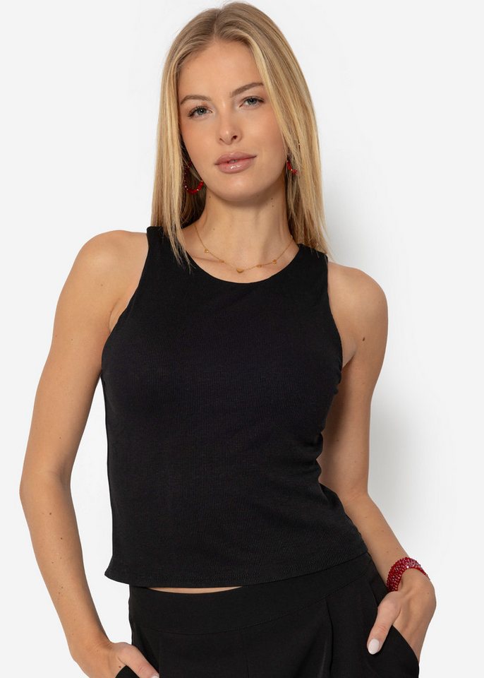 SASSYCLASSY T-Shirt Klassisches fein geripptes Top Damen mit Rundhals Tank Top in feiner Rippstruktur Doppellagig Elegant Schwarz Beige Weiß von SASSYCLASSY