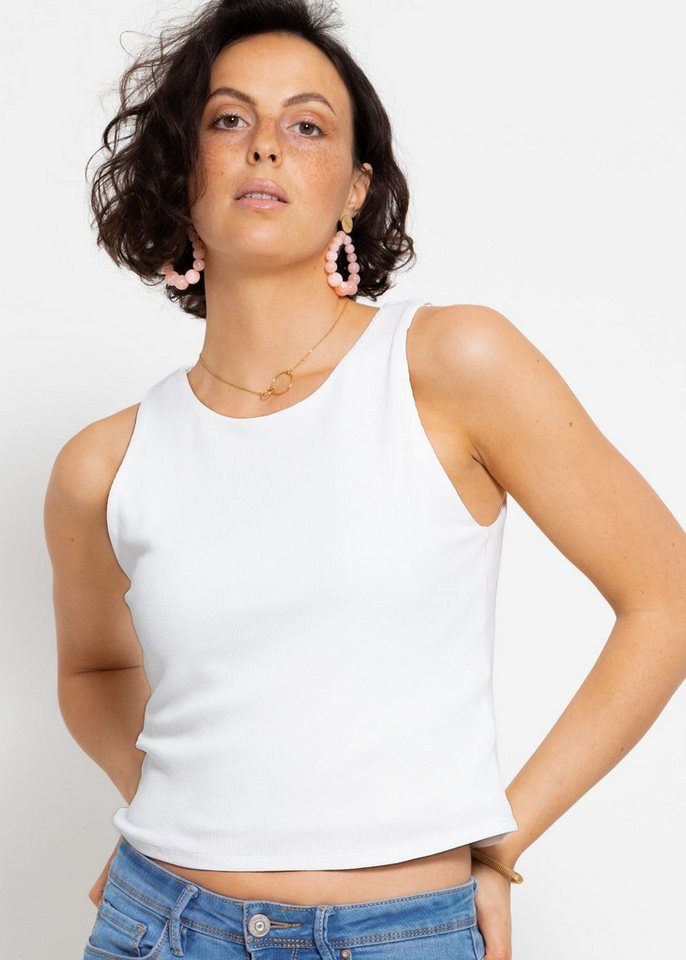SASSYCLASSY T-Shirt Klassisches fein geripptes Top Damen mit Rundhals Tank Top in feiner Rippstruktur Doppellagig Elegant Schwarz Beige Weiß von SASSYCLASSY