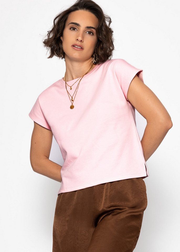 SASSYCLASSY T-Shirt Kurzarm Sweatshirt Damen mit Rückendetail T-Shirt mit Rückennaht und Seitenschlitzen Schwarz Grau Rosa Gelb von SASSYCLASSY