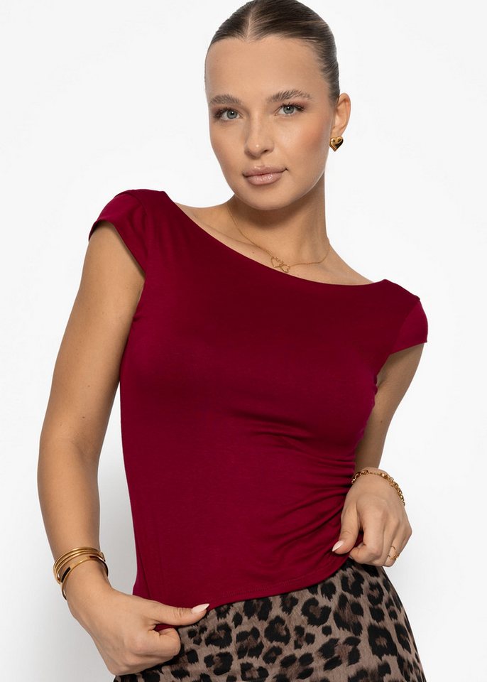 SASSYCLASSY T-Shirt T-Shirt Damen mit tiefem Rückenausschnitt Figurbetontes Basic Shirt kurzarm Weiß Schwarz Rot von SASSYCLASSY