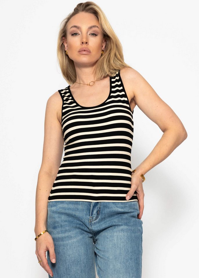 SASSYCLASSY T-Shirt Modisches Basic Ripp-Top Damen mit Streifen-Design Tank Top in Rippstruktur Gestreift Schwarz-Offwhite Rosa-Rot SASSYCLASSY T-Shirt Modisches Basic Ripp-Top Damen mit Streifen-Design Tank Top in Rippstruktur Gestreift Schwarz-Offwhite Rosa-Rot von SASSYCLASSY