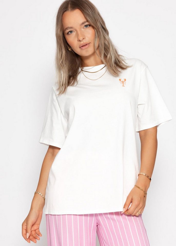 SASSYCLASSY T-Shirt Oversize T-Shirt mit Hummer Frontprint Damen Lässiges T-Shirt im Oversized Fit mit auffälligem Rückenprint weiß von SASSYCLASSY