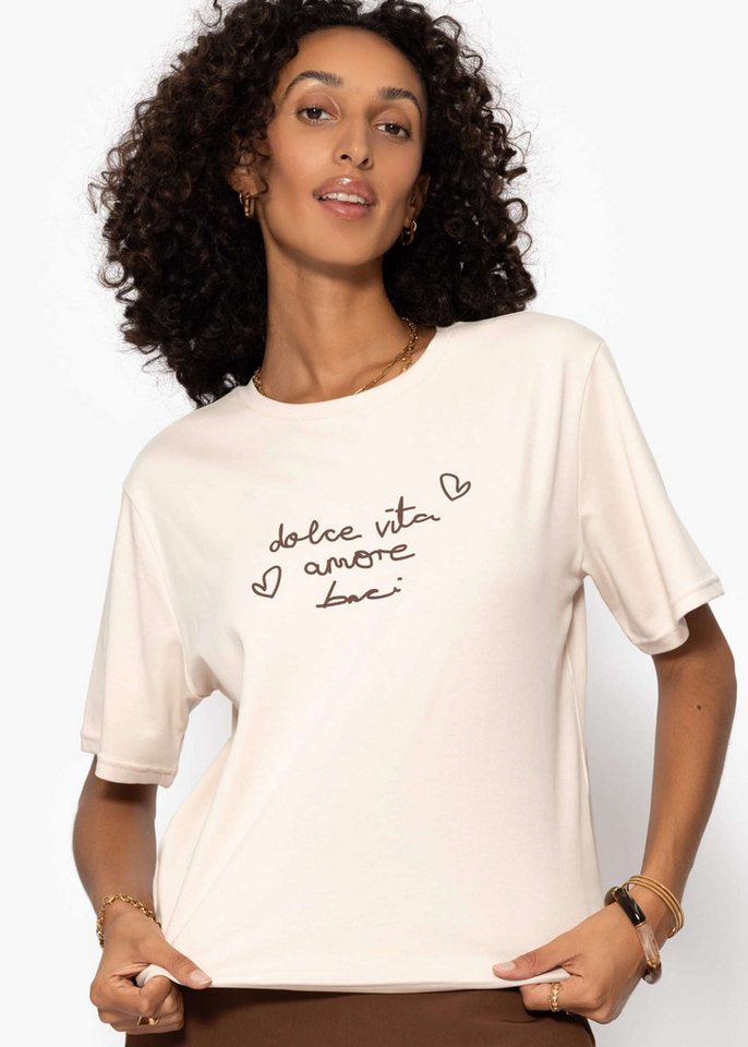 SASSYCLASSY T-Shirt T-Shirt mit LA DOLCE VITA Print Damen Legeres T-Shirt mit Rundhalsausschnitt aus Baumwolle weiß von SASSYCLASSY