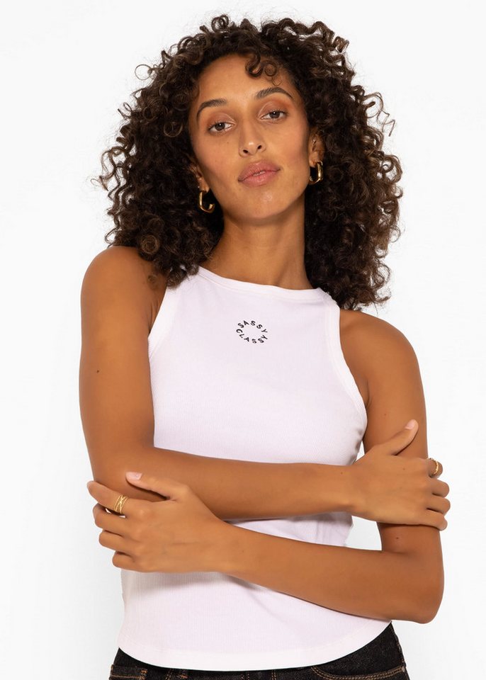 SASSYCLASSY Tanktop Tank Top mit Sassyclassy Stickerei Geripptes Top mit Stickerei und Rundhalsausschnitt von SASSYCLASSY