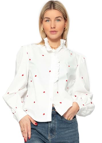 SASSYCLASSY Weiße Rüschenbluse Damen aus Baumwolle - Rüschenhemd mit Herz Stickerei rot - Hemdbluse Damen Langarm mit Rüschenkragen - Stickerei Bluse mit Herzen in Größe L SASSYCLASSY Weiße Rüschenbluse Damen aus Baumwolle - Rüschenhemd mit Herz Stickerei rot - Hemdbluse Damen Langarm mit Rüschenkragen - Stickerei Bluse mit Herzen in Größe L von SASSYCLASSY