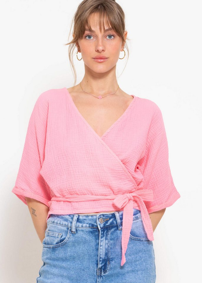 SASSYCLASSY Wickelbluse Musselin Bluse mit Bindeband und lockerer Passform Kurzarm Wickelbluse aus Baumwolle SASSYCLASSY Wickelbluse Musselin Bluse mit Bindeband und lockerer Passform Kurzarm Wickelbluse aus Baumwolle von SASSYCLASSY